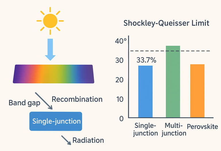 sơ đồ mô tả quang phổ ánh sáng mặt trời chiếu vào pin đơn lớp