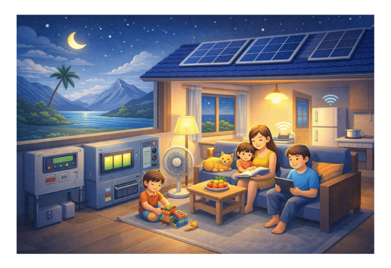 Cảnh gia đình ở vùng xa vẫn có điện ổn định