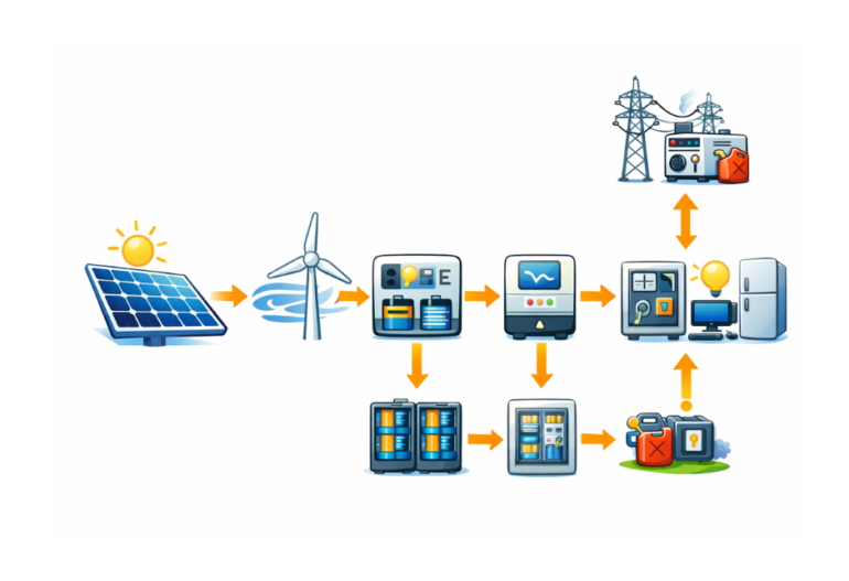 Cấu tạo của hệ thống điện mặt trời + điện gió