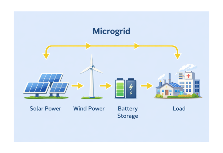 Sơ đồ Microgrid Solar + Wind + Battery → Load