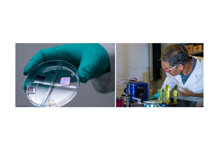 nhà khoa học nghiên cứu vật liệu dưới kính hiển vi trong phòng lab