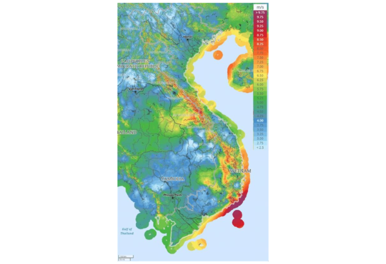 Bản đồ khu vực tiềm năng điện gió ngoài khơi Việt Nam