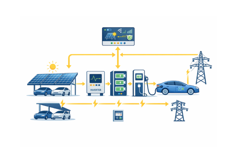 Cấu tạo trạm sạc EV dùng điện mặt trời