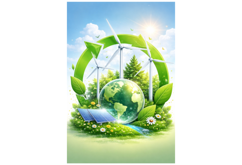 tua-bin gió kết hợp biểu tượng môi trường xanh